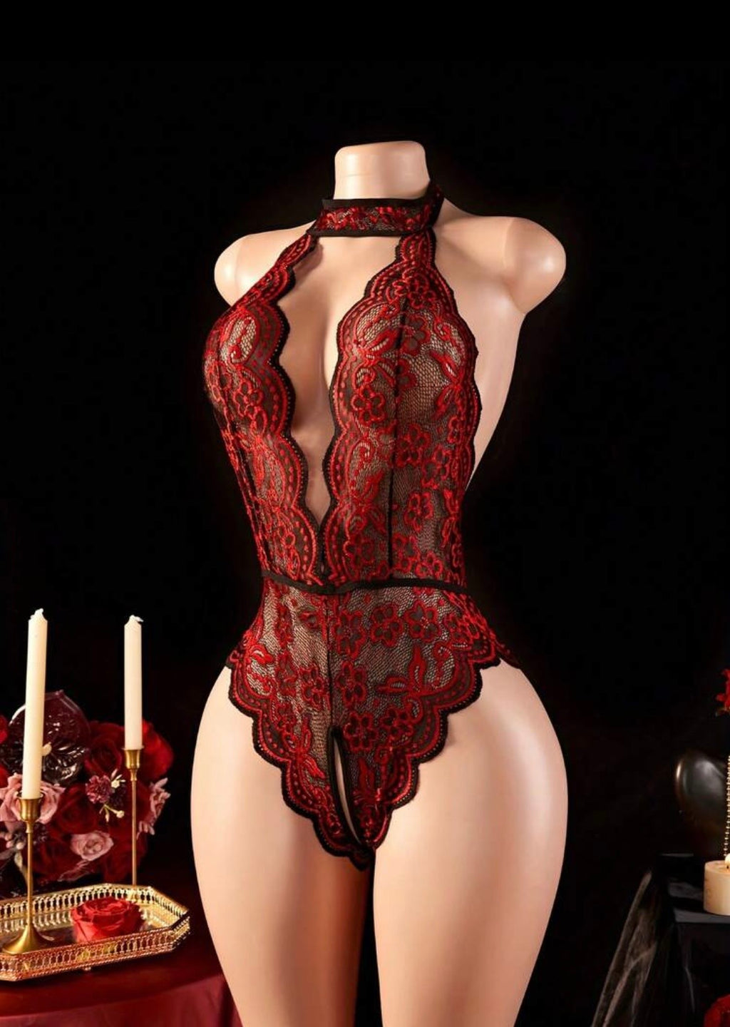 Bodysuit de Encaje Rojo